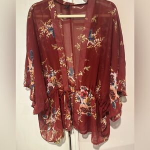 Floral Tie Front Kimono